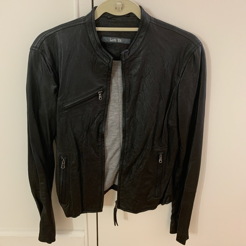 Lot 78 Black Leather Jacket w/ Gray cotton lining